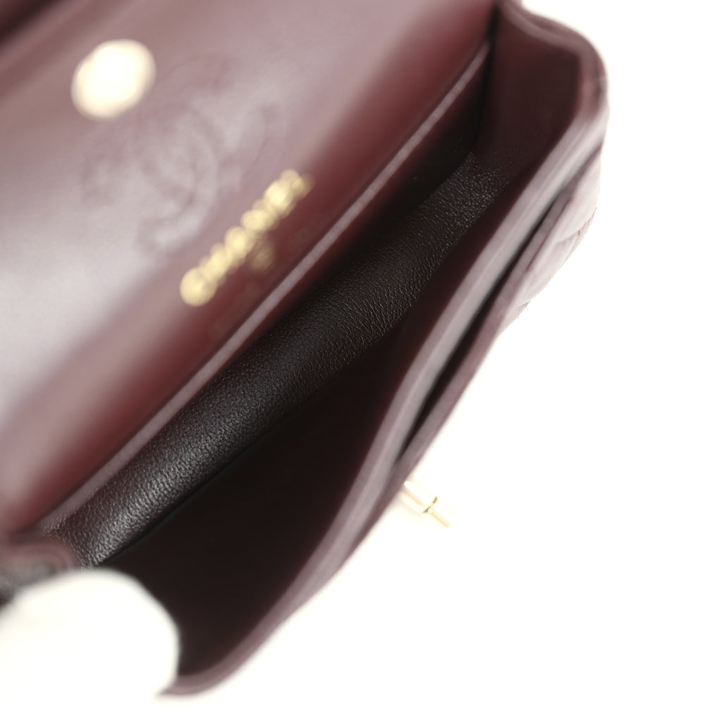 Chanel Nano Classic Double Flap Bag Charm Dark Brown Lambskin Light Gold Hardware - Image 10