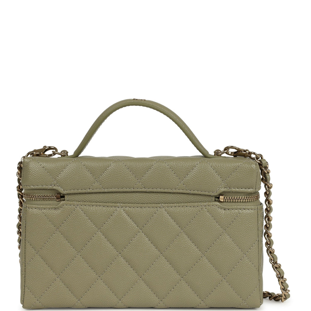 Chanel Trendy Top Handle Long Vanity Case with Chain Khaki Caviar Light Gold Hardware - Image 5