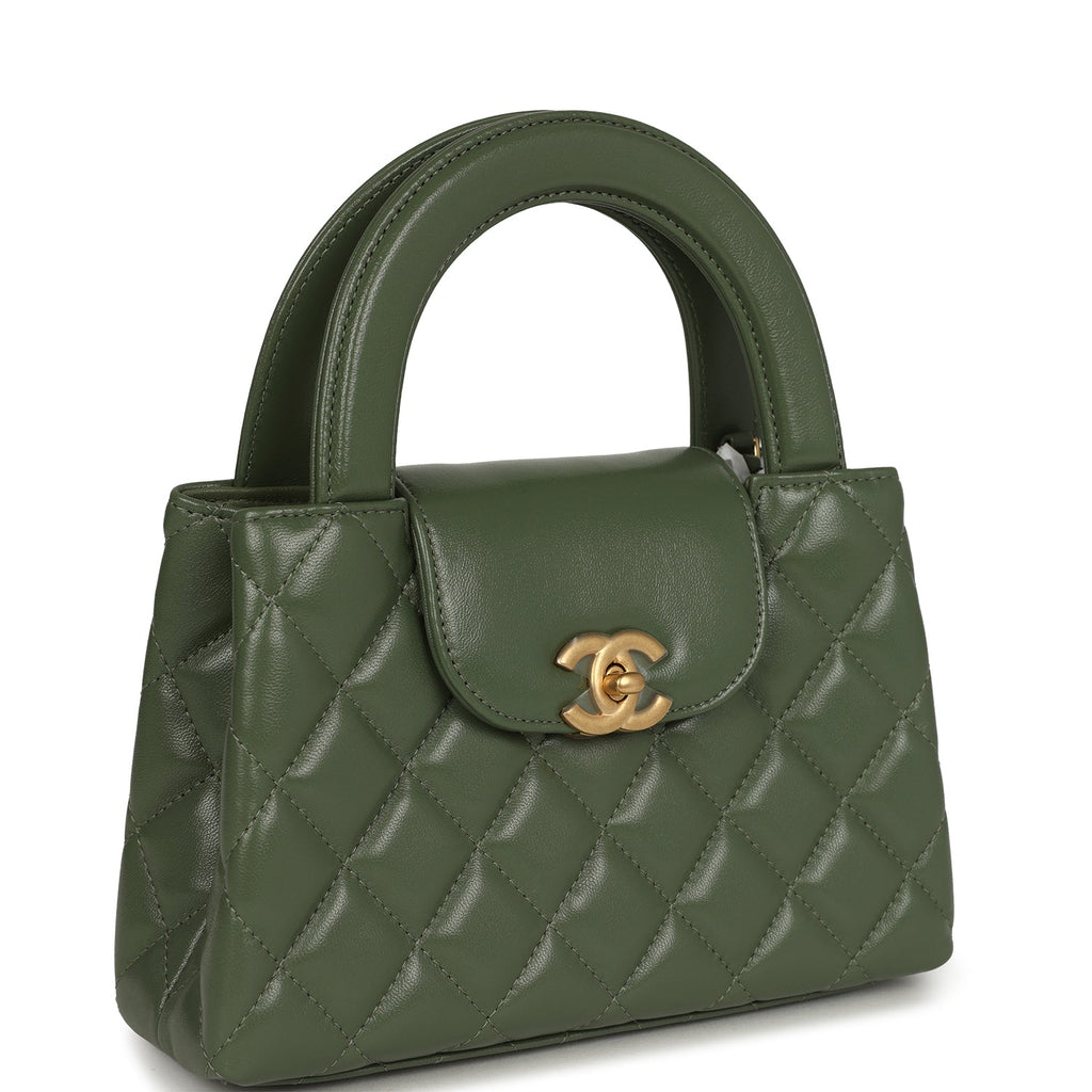 Chanel Small Kelly Shopper Khaki Shiny Aged Calfskin Brushed Gold Hardware - Image 3