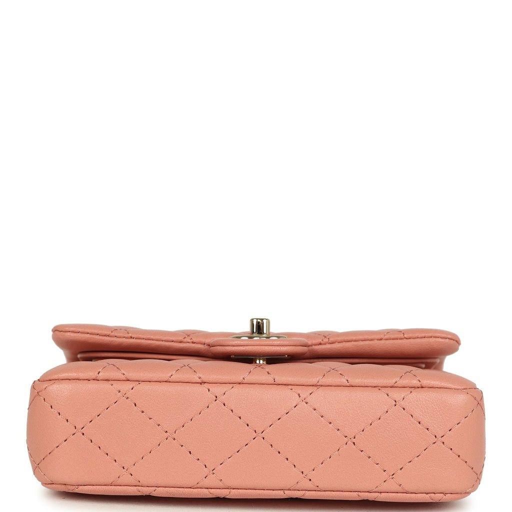 Chanel Nano Classic Double Flap Bag Charm Pink Lambskin Light Gold Hardware - Image 8