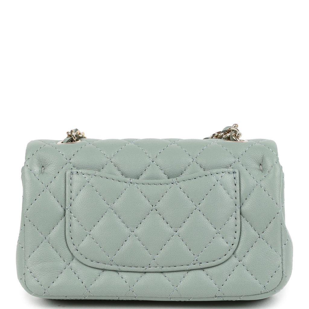 Chanel Nano Classic Double Flap Bag Charm Dark Green Lambskin Light Gold Hardware - Image 5