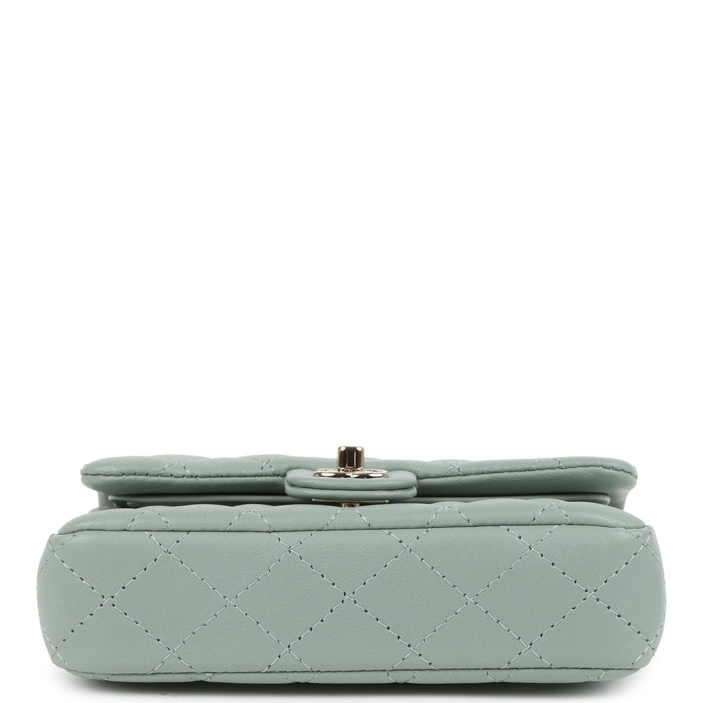 Chanel Nano Classic Double Flap Bag Charm Dark Green Lambskin Light Gold Hardware - Image 7