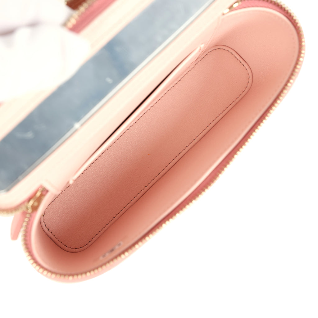 Chanel Flower Top Handle Long Vanity Case with Chain Pink Lambskin Light Gold Hardware - Image 11