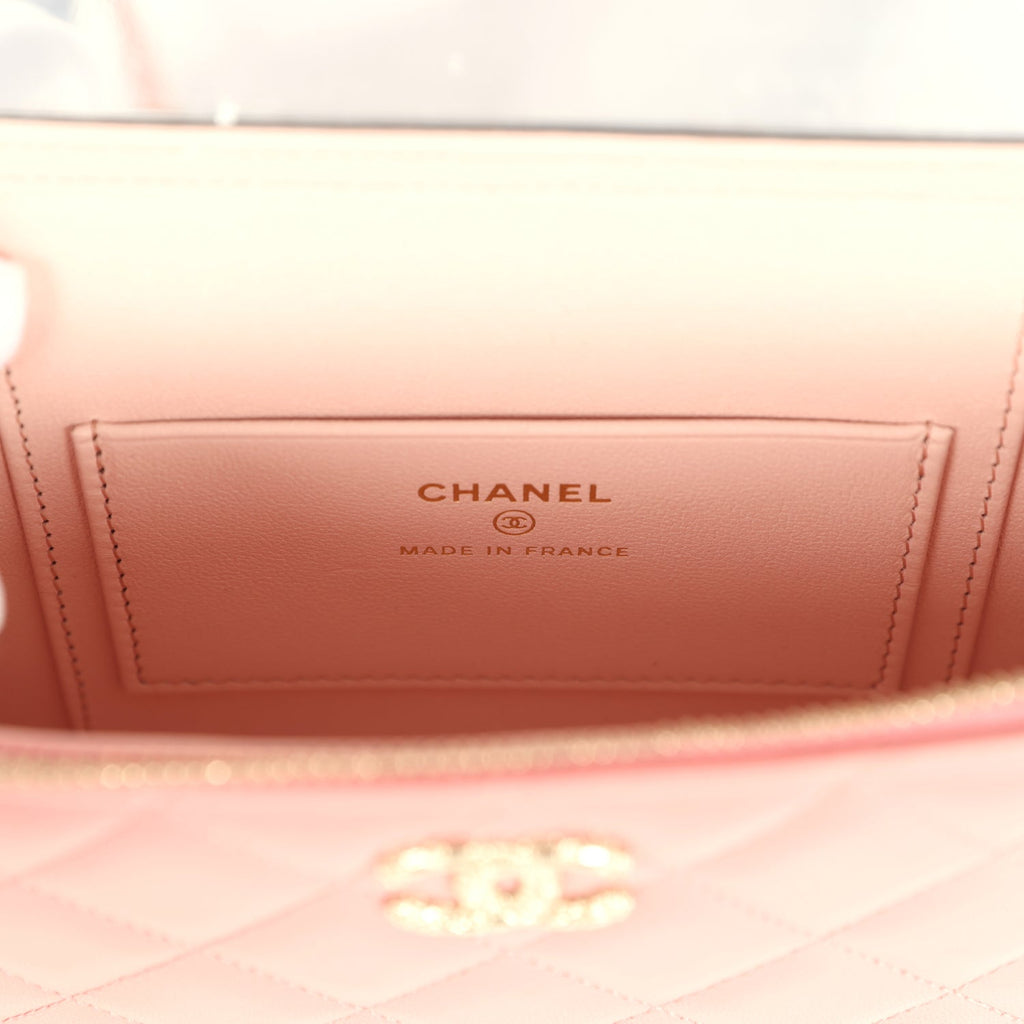 Chanel Flower Top Handle Long Vanity Case with Chain Pink Lambskin Light Gold Hardware - Image 12