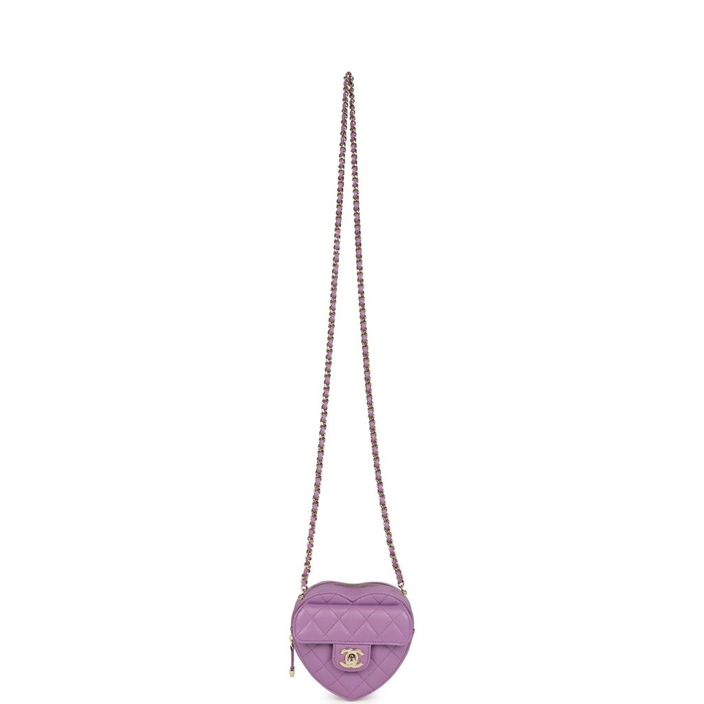 Chanel CC In Love Small Heart Bag with Chain Purple Lambskin Light Gold Hardware - Image 7