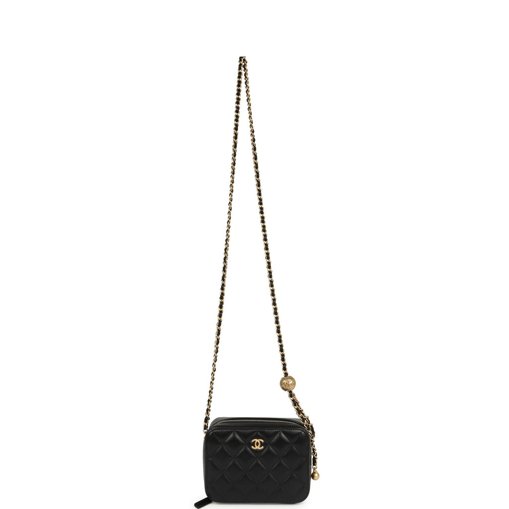Chanel Mini Pearl Crush Clutch Bag with Chain Black Lambskin Antique Gold Hardware - Image 8