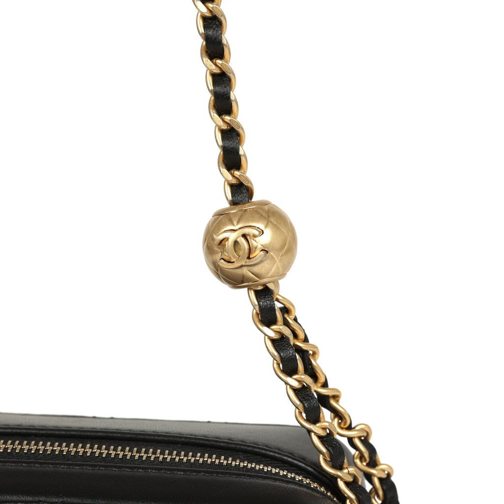 Chanel Mini Pearl Crush Clutch Bag with Chain Black Lambskin Antique Gold Hardware - Image 9