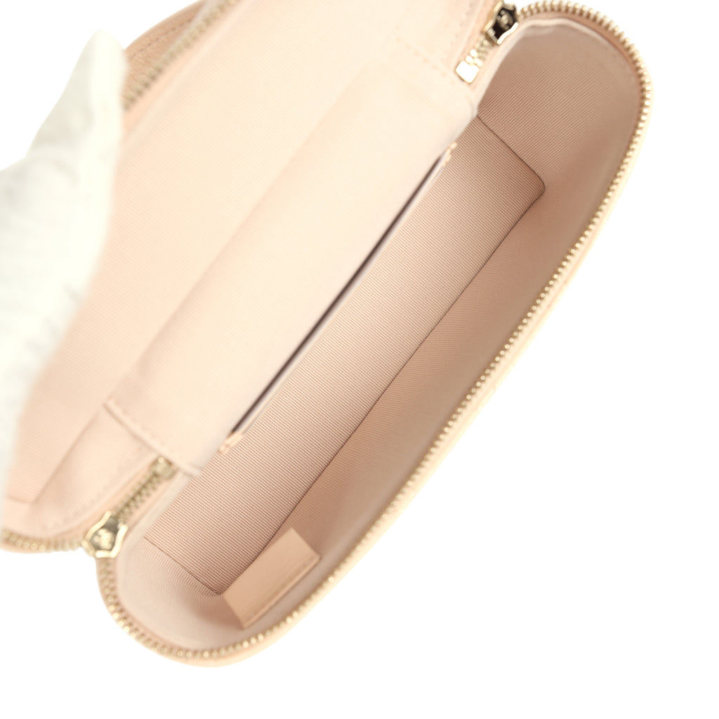 Chanel Top Handle Long Vanity Case with Chain Light Beige Shiny Caviar Light Gold Hardware - Image 9