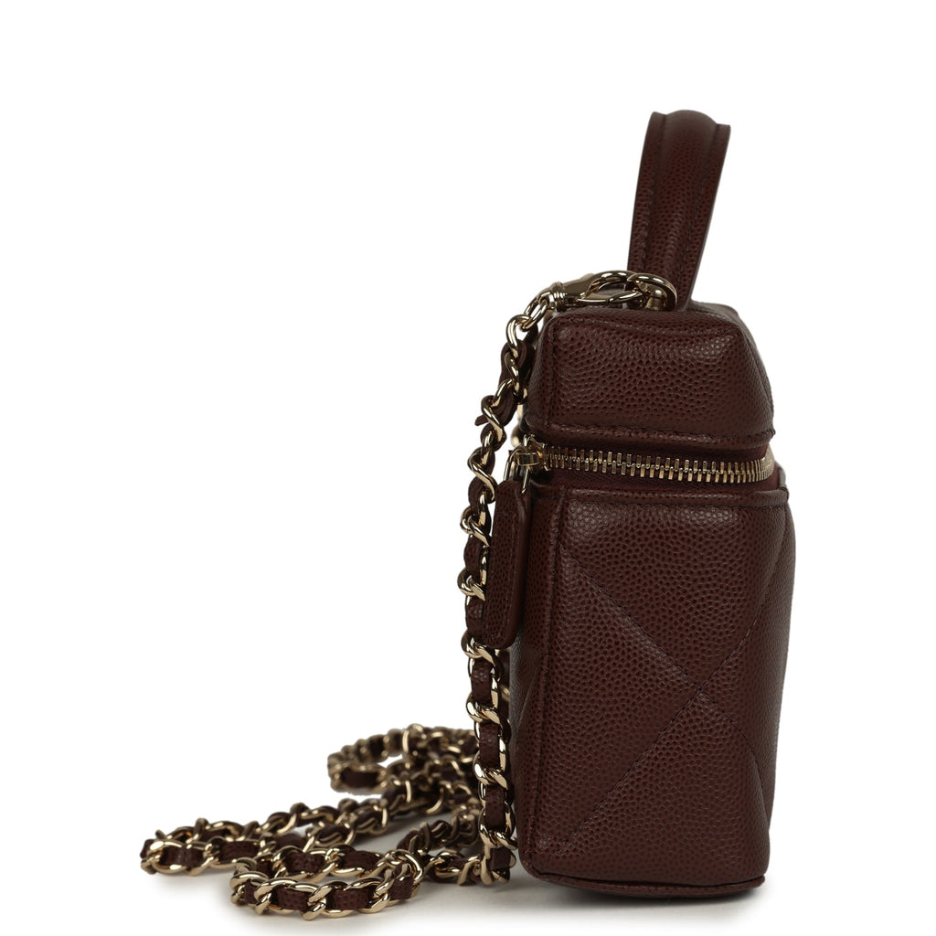 Chanel Top Handle Slim Vanity Case with Chain Dark Brown Shiny Caviar Light Gold Hardware - Image 4