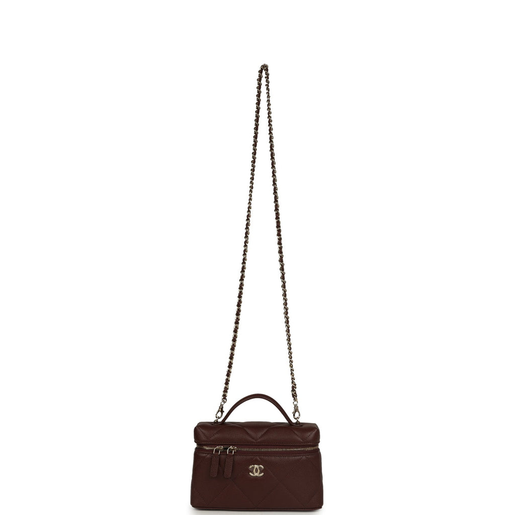 Chanel Top Handle Slim Vanity Case with Chain Dark Brown Shiny Caviar Light Gold Hardware - Image 8