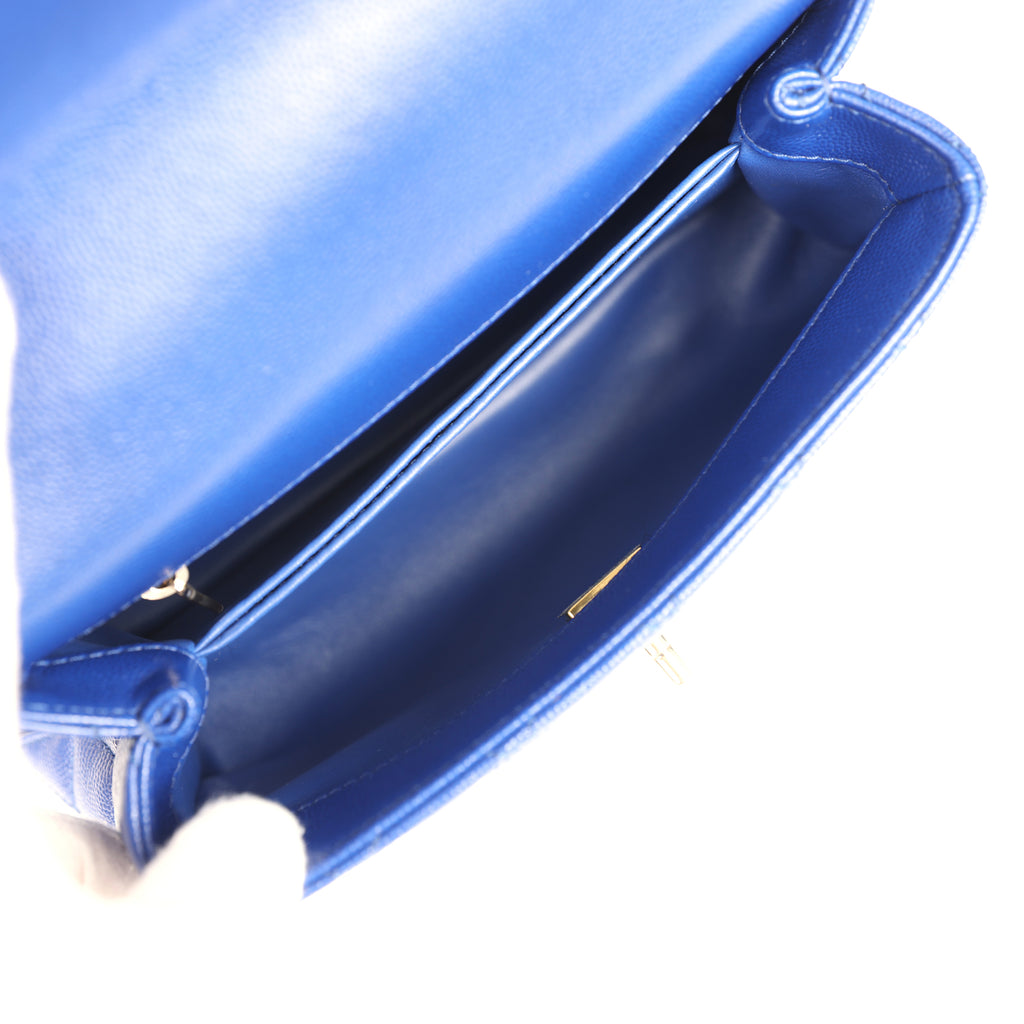 Chanel Small Coco Top Handle Flap Bag Dark Blue Shiny Caviar Light Gold Hardware - Image 8