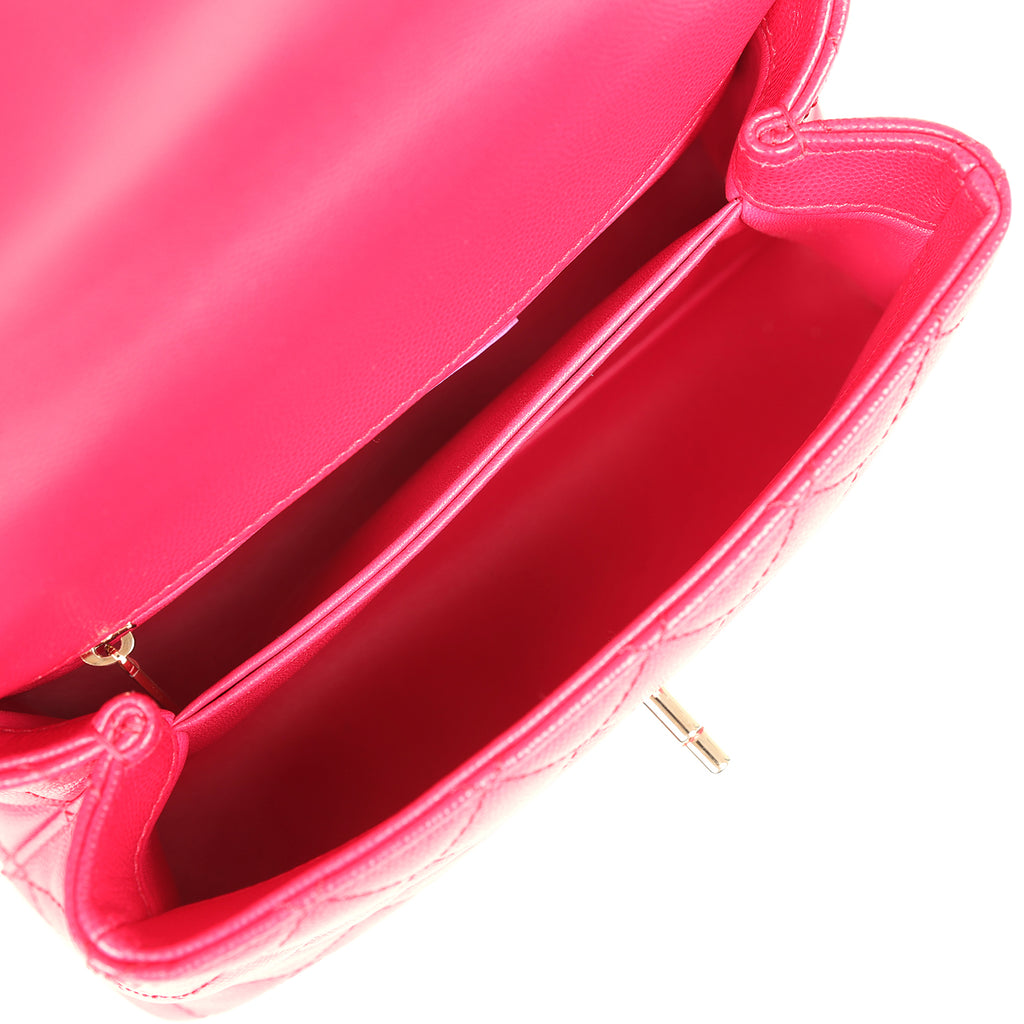 Chanel Small Coco Top Handle Flap Bag Dark Red Shiny Caviar and Burgundy Lizard Light Gold Hardware - Image 8