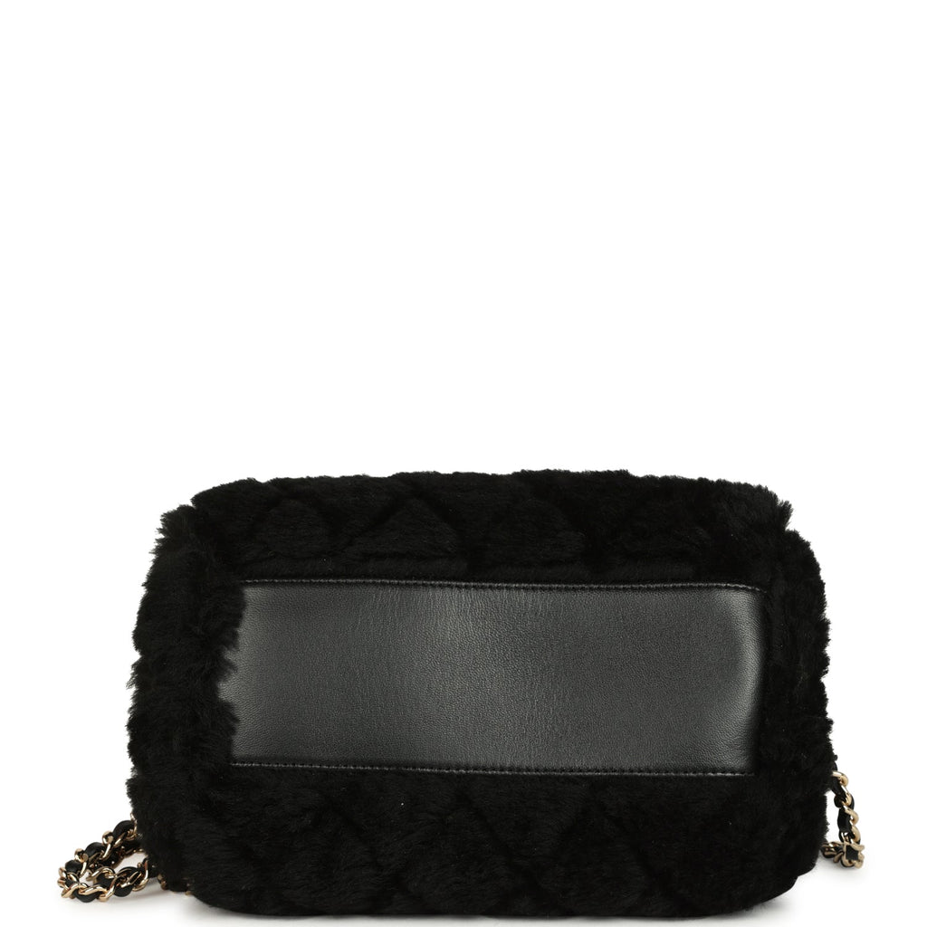Chanel Mini Timeless Classic Barrel Bag with Chain Black Shearling Light Gold Hardware - Image 7