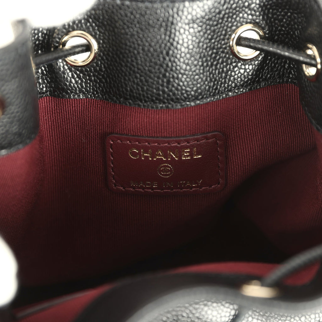 Chanel Mini Top Handle Bucket Bag with Chain Black Shiny Caviar Light Gold Hardware - Image 9