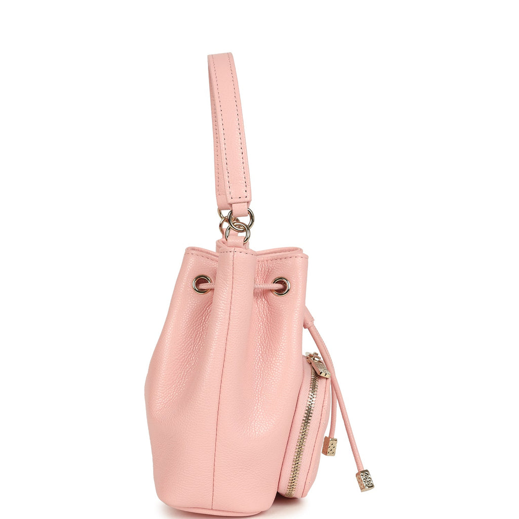 Chanel Mini Top Handle Bucket Bag with Chain Pink Shiny Caviar Light Gold Hardware - Image 4