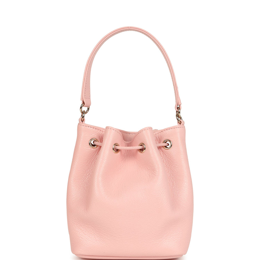 Chanel Mini Top Handle Bucket Bag with Chain Pink Shiny Caviar Light Gold Hardware - Image 5