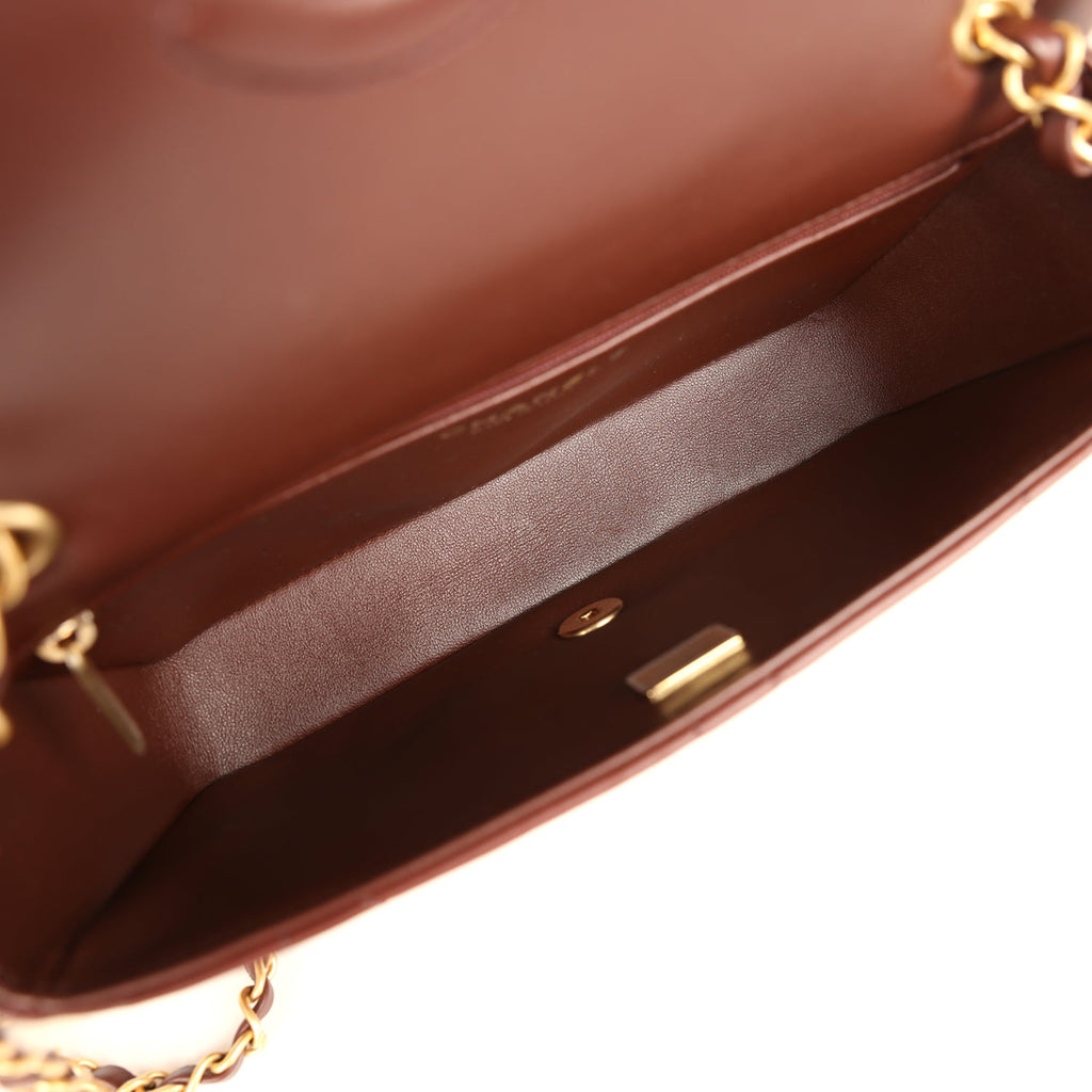 Chanel Medium Shearling Flap Bag Dark Brown Lambskin and Beige Shearling Brushed Gold Hardware - Image 9