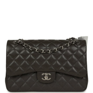 Chanel Jumbo Classic Double Flap Bag Dark Grey Caviar Silver Hardware