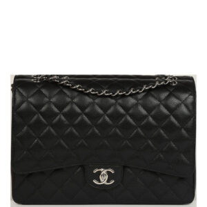 Pre-owned Chanel Maxi Classic Double Flap Bag Black Caviar Silver Hardware