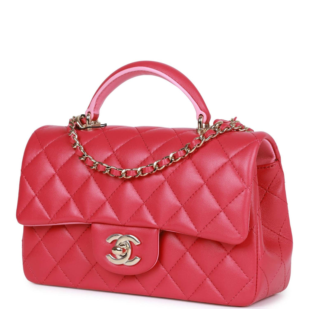 Chanel Mini Rectangular Flap with Top Handle Pink Lambskin Light Gold Hardware - Image 6