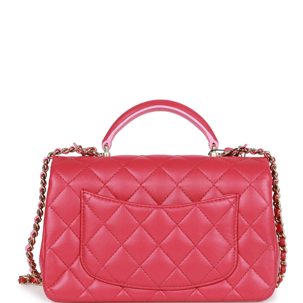 Chanel Mini Rectangular Flap with Top Handle Pink Lambskin Light Gold Hardware - Image 5