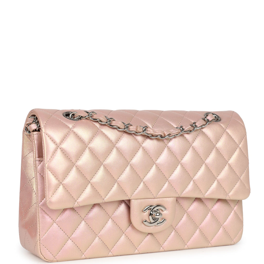 Chanel Medium Classic Double Flap Bag Pink Iridescent Lambskin Silver Hardware - Image 3