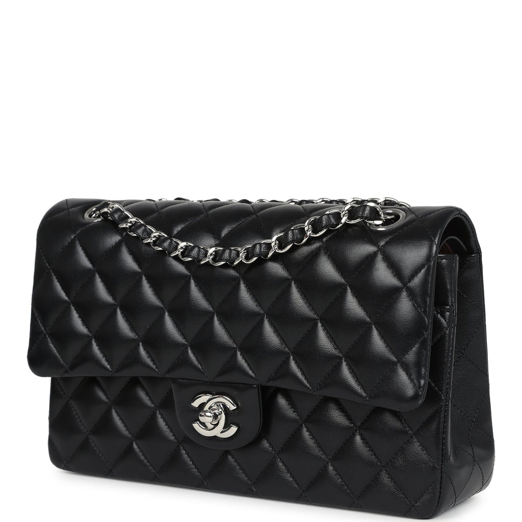 Pre-owned Chanel Medium Classic Double Flap Bag Black Lambskin Silver Hardware - Image 6