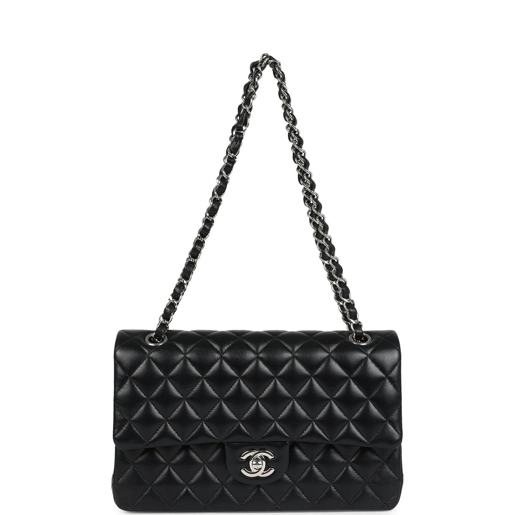 Pre-owned Chanel Medium Classic Double Flap Bag Black Lambskin Silver Hardware - Image 8