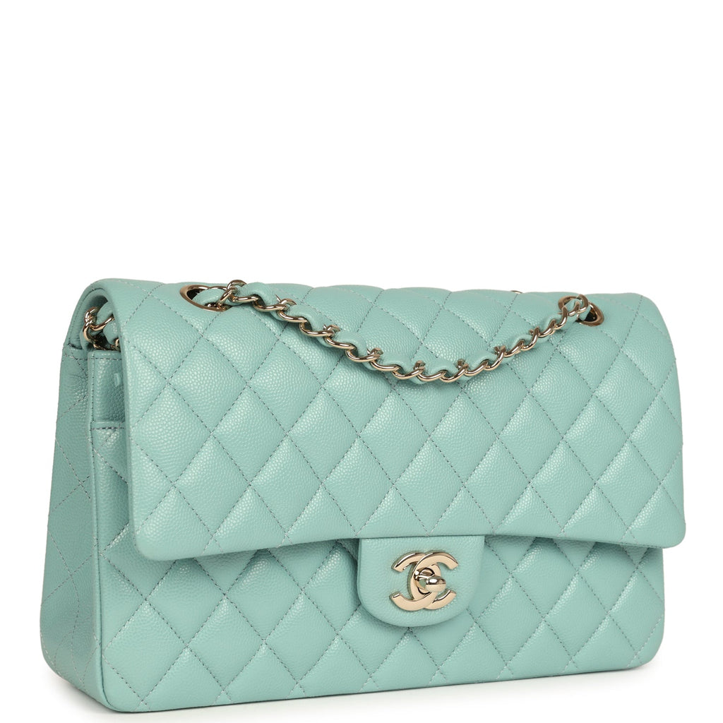 Pre-owned Chanel Medium Classic Double Flap Bag Light Blue Caviar Silver Hardware - Image 3