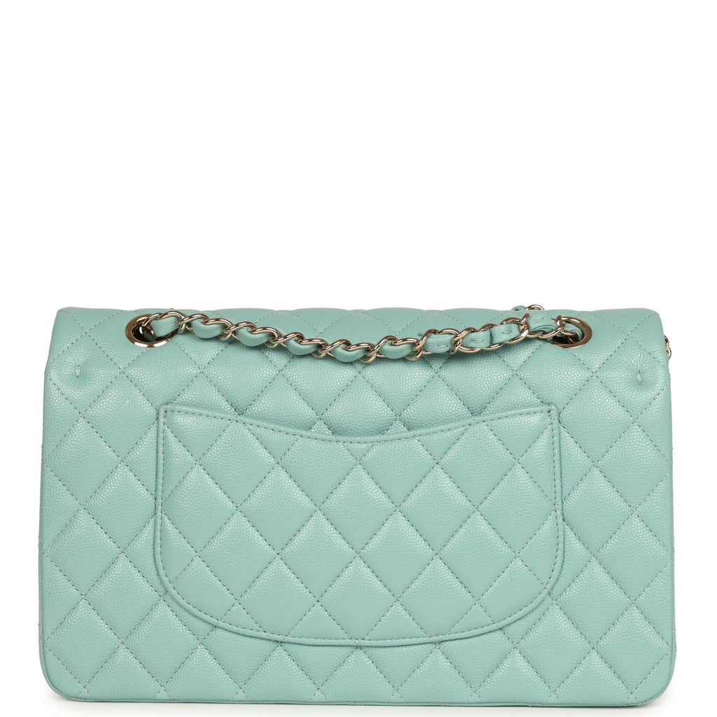 Pre-owned Chanel Medium Classic Double Flap Bag Light Blue Caviar Silver Hardware - Image 5