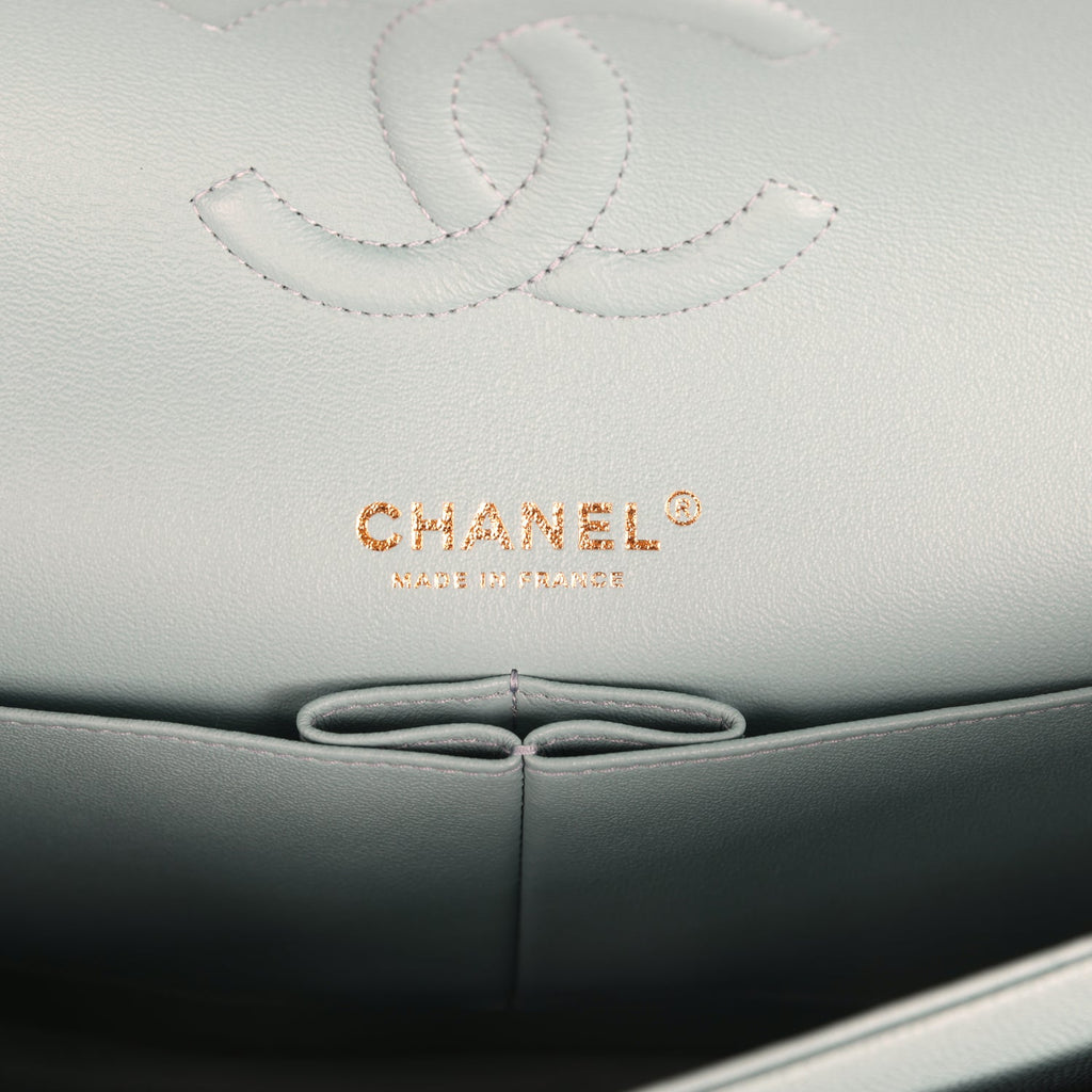 Pre-owned Chanel Medium Classic Double Flap Bag Light Blue Caviar Silver Hardware - Image 9