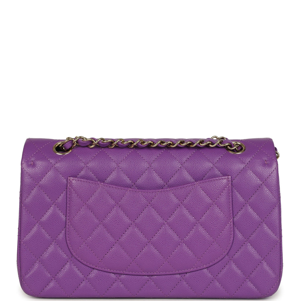 Pre-owned Chanel Medium Classic Double Flap Bag Dark Purple Shiny Caviar Light Gold Hardware - Image 5