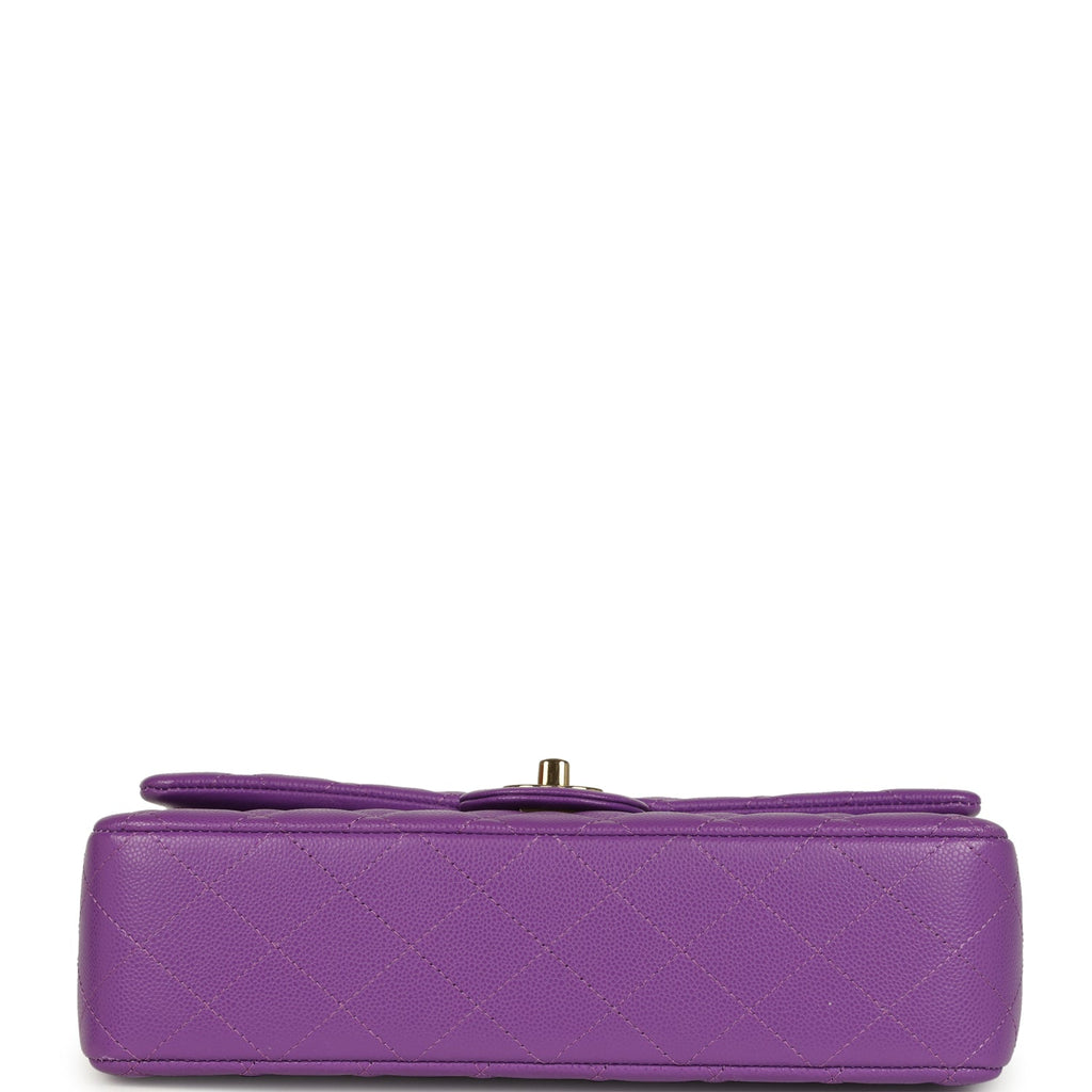 Pre-owned Chanel Medium Classic Double Flap Bag Dark Purple Shiny Caviar Light Gold Hardware - Image 7