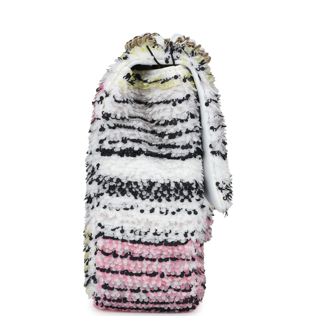 Chanel Mini Rectangular Flap White Multicolor Sequin Light Gold Hardware - Image 4