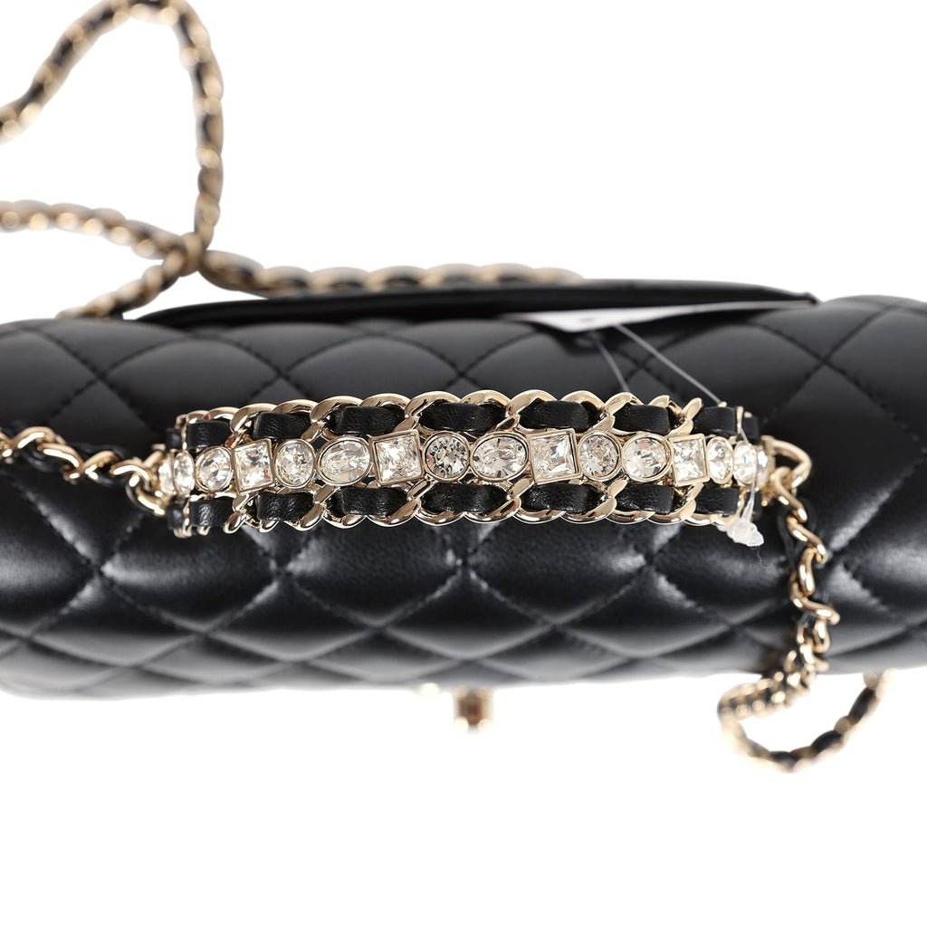 Chanel Mini Rectangular Crystal Top Handle Flap Bag Black Lambskin Light Gold Hardware - Image 9