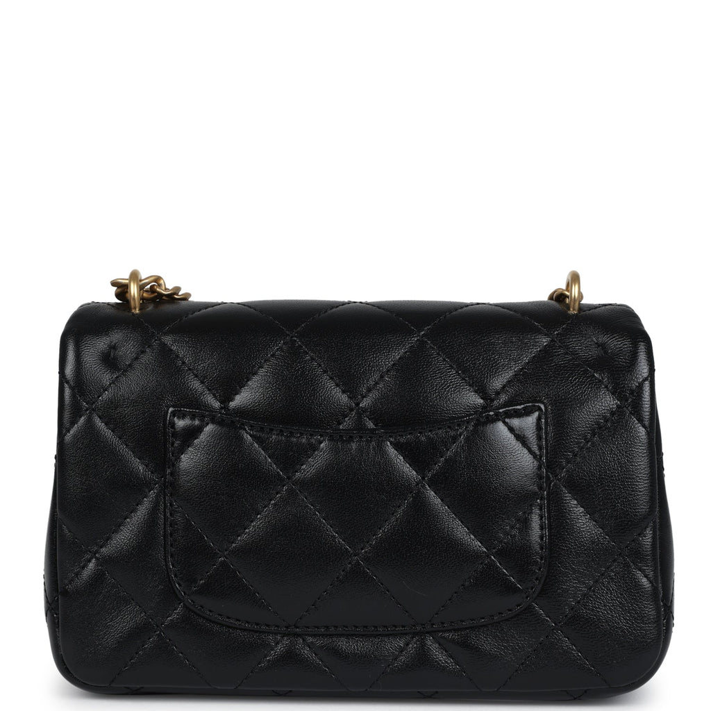 Chanel Mini Sweetheart Crush Square Flap Bag Black Shiny Calfskin Antique Gold Hardware - Image 5
