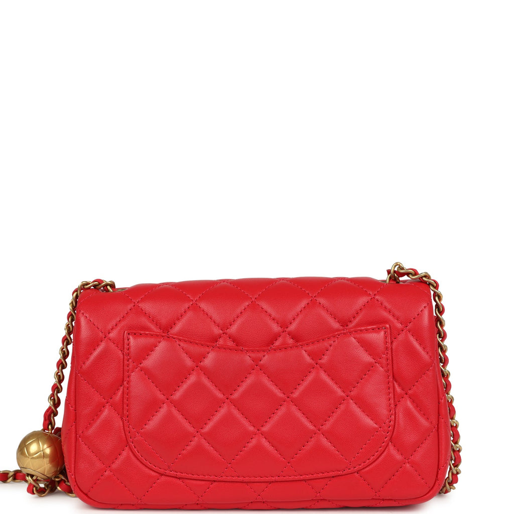 Pre-owned Chanel Mini Pearl Crush Rectangular Flap Bag Red Lambskin Brushed Gold Hardware - Image 5