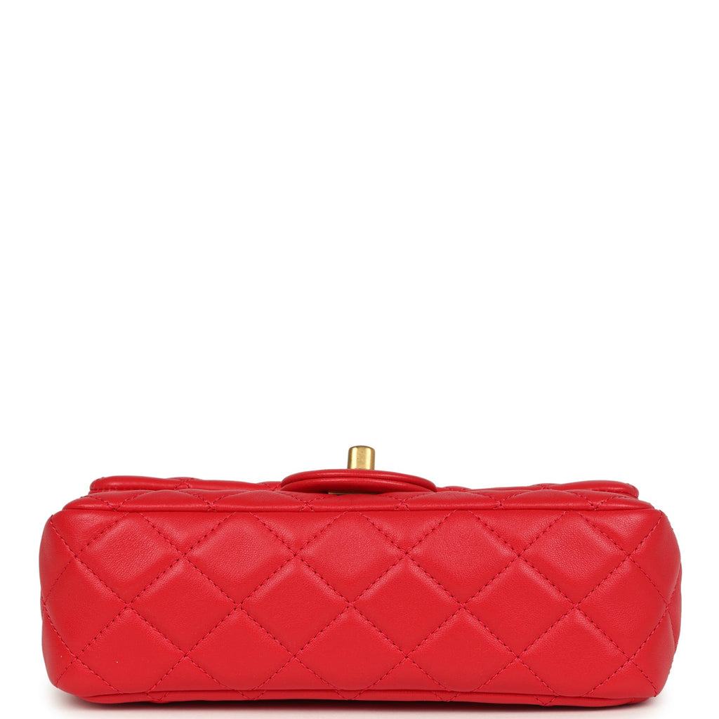 Pre-owned Chanel Mini Pearl Crush Rectangular Flap Bag Red Lambskin Brushed Gold Hardware - Image 7