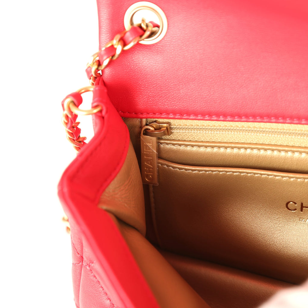 Pre-owned Chanel Mini Pearl Crush Rectangular Flap Bag Red Lambskin Brushed Gold Hardware - Image 12