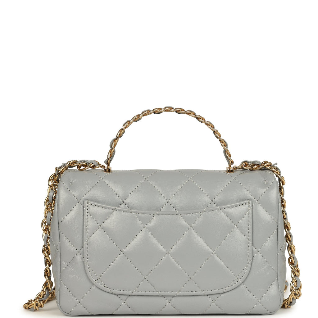 Pre-owned Chanel Mini CC Rectangular Flap Bag with Top Handle Light Grey Lambskin Gold Hardware - Image 5