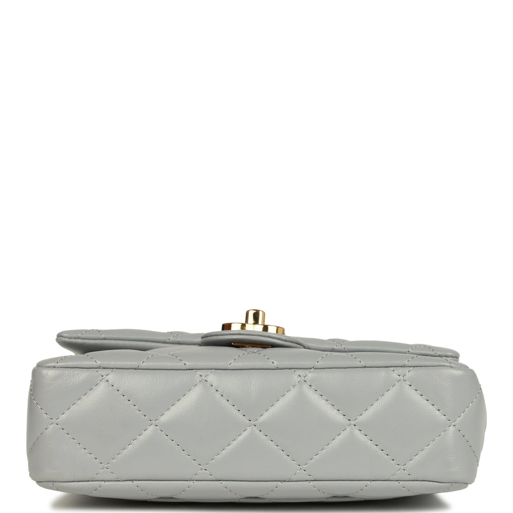 Pre-owned Chanel Mini CC Rectangular Flap Bag with Top Handle Light Grey Lambskin Gold Hardware - Image 7