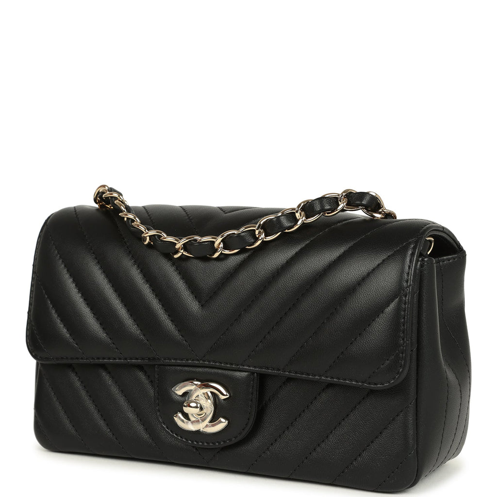 Chanel Mini Chevron Classic Rectangular Flap Bag Black Lambskin Light Gold Hardware - Image 6