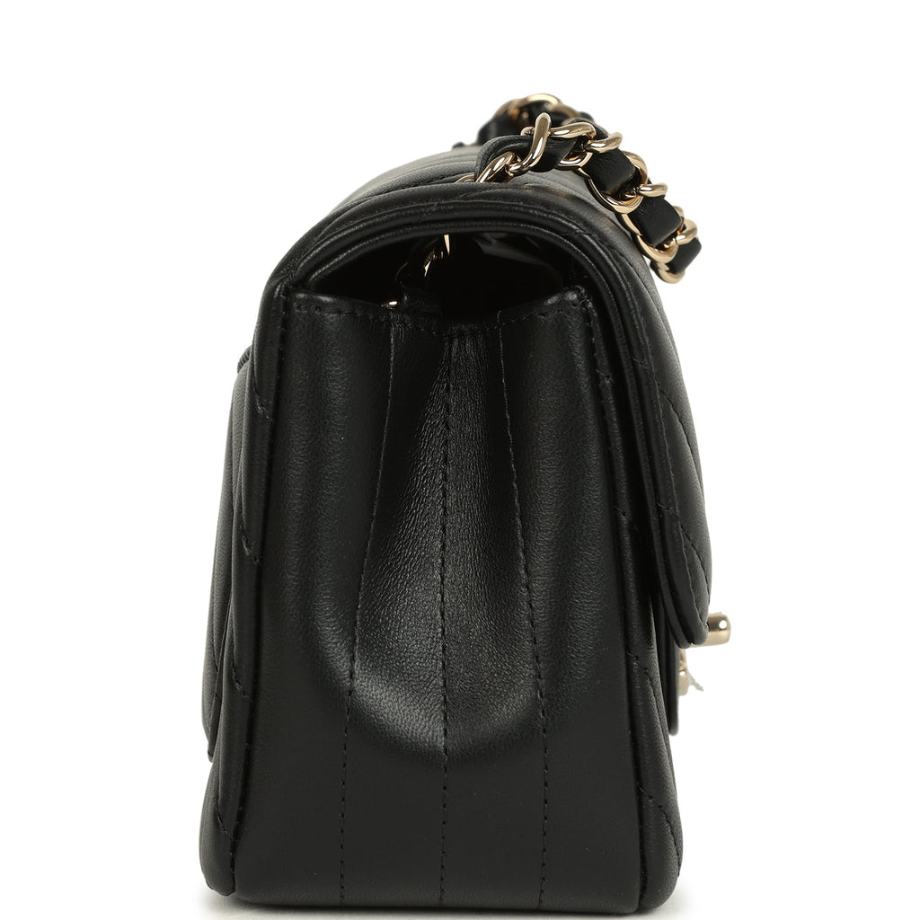 Chanel Mini Chevron Classic Rectangular Flap Bag Black Lambskin Light Gold Hardware - Image 4