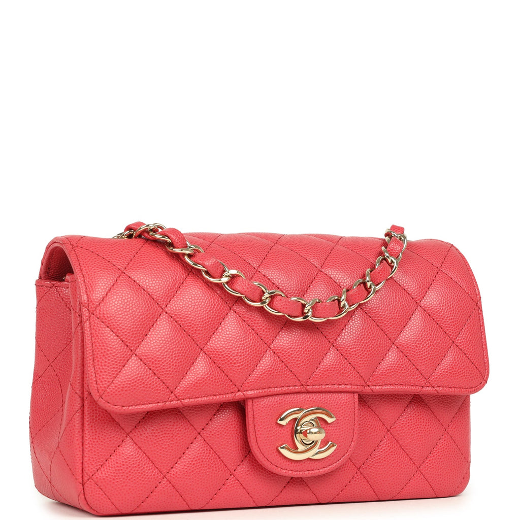 Pre-owned Chanel Mini Classic Rectangular Flap Bag Dark Pink Caviar Light Gold Hardware - Image 3