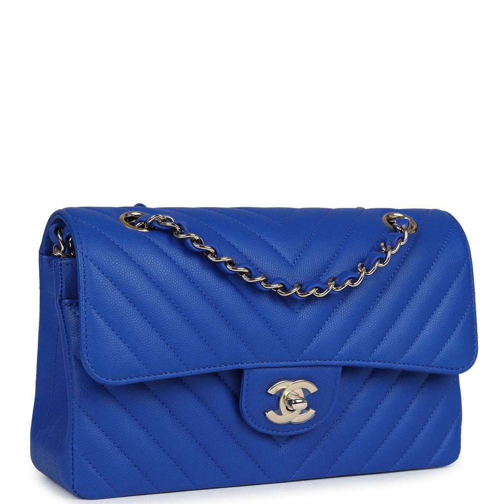 Chanel Small Classic Double Flap Blue Chevron Caviar Light Gold Hardware - Image 3