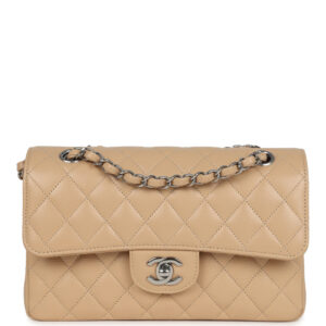 Chanel Small Classic Double Flap Bag Beige Caviar Silver Hardware