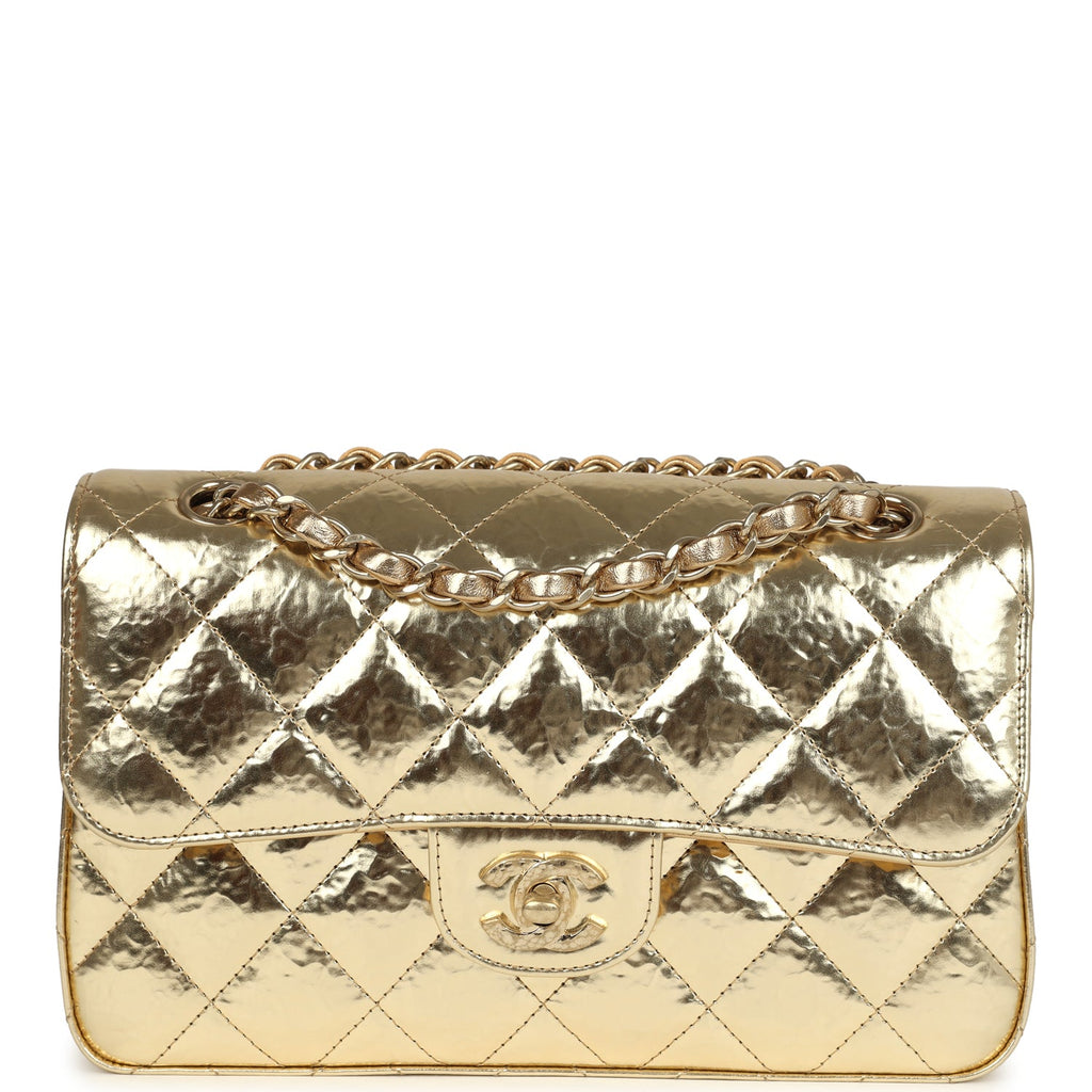 Chanel Small Classic Double Flap Gold Hammered Metallic Calfskin Brushed Gold Hardware