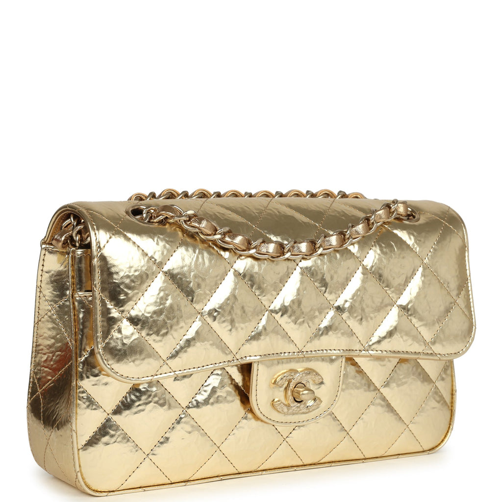 Chanel Small Classic Double Flap Gold Hammered Metallic Calfskin Brushed Gold Hardware - Image 3