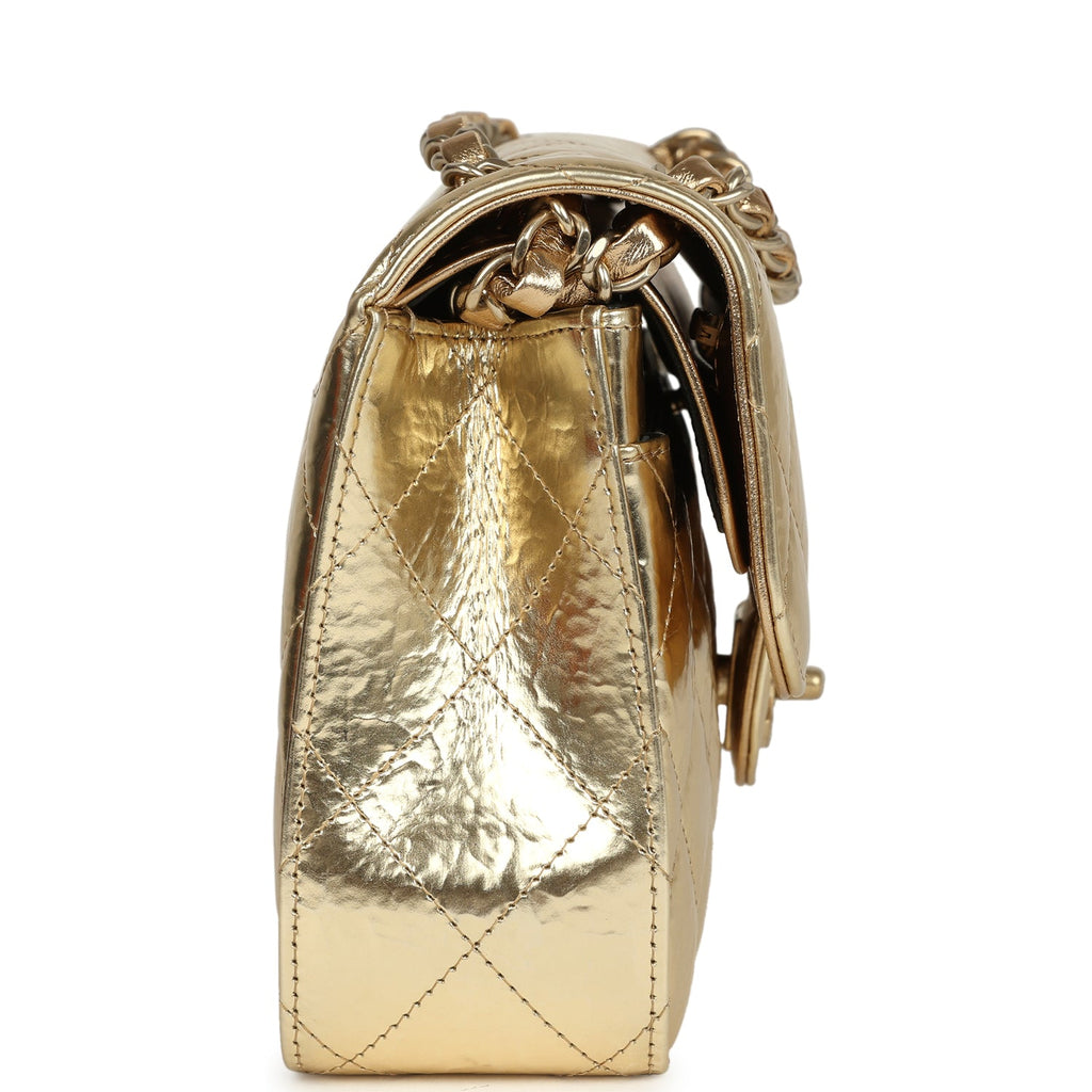 Chanel Small Classic Double Flap Gold Hammered Metallic Calfskin Brushed Gold Hardware - Image 4