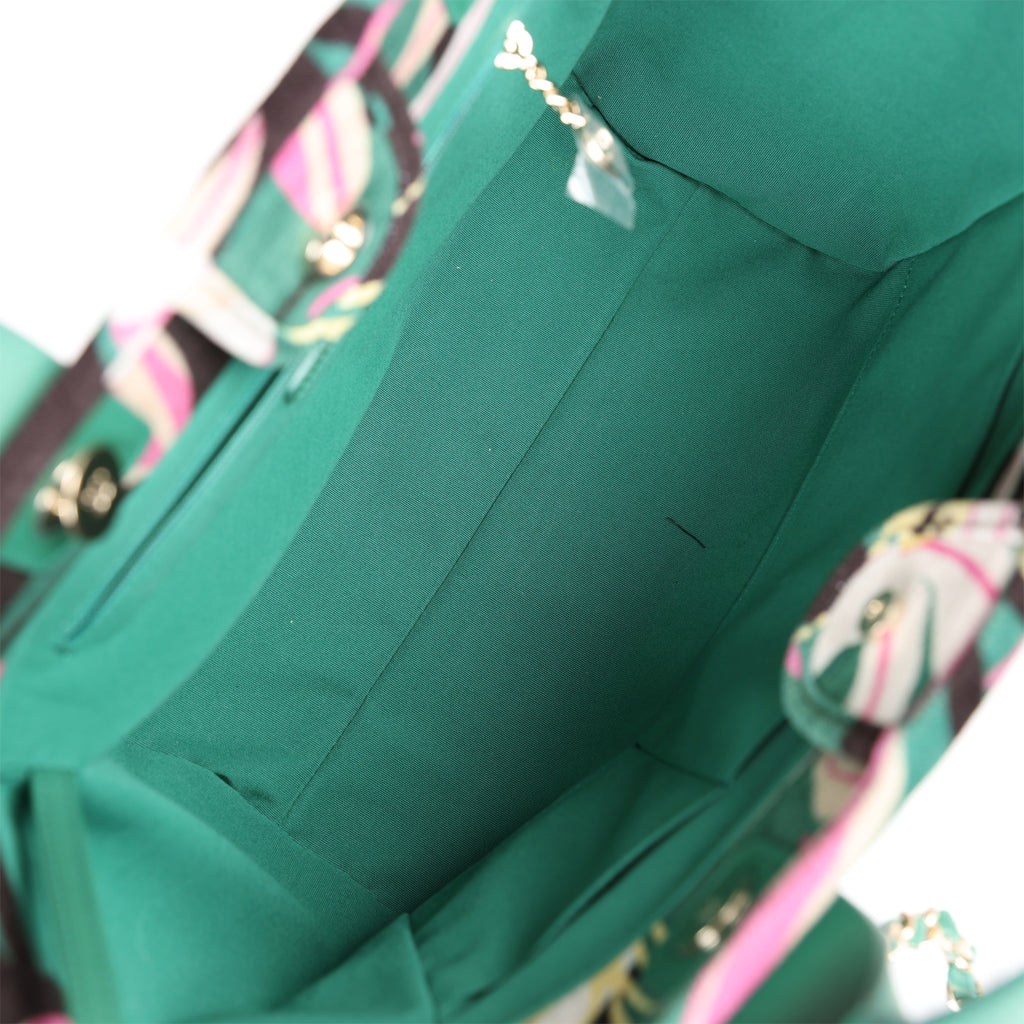 Chanel Small Deauville Shopping Tote Green and Pink Tropical Floral Velvet Light Gold Hardware - Image 10